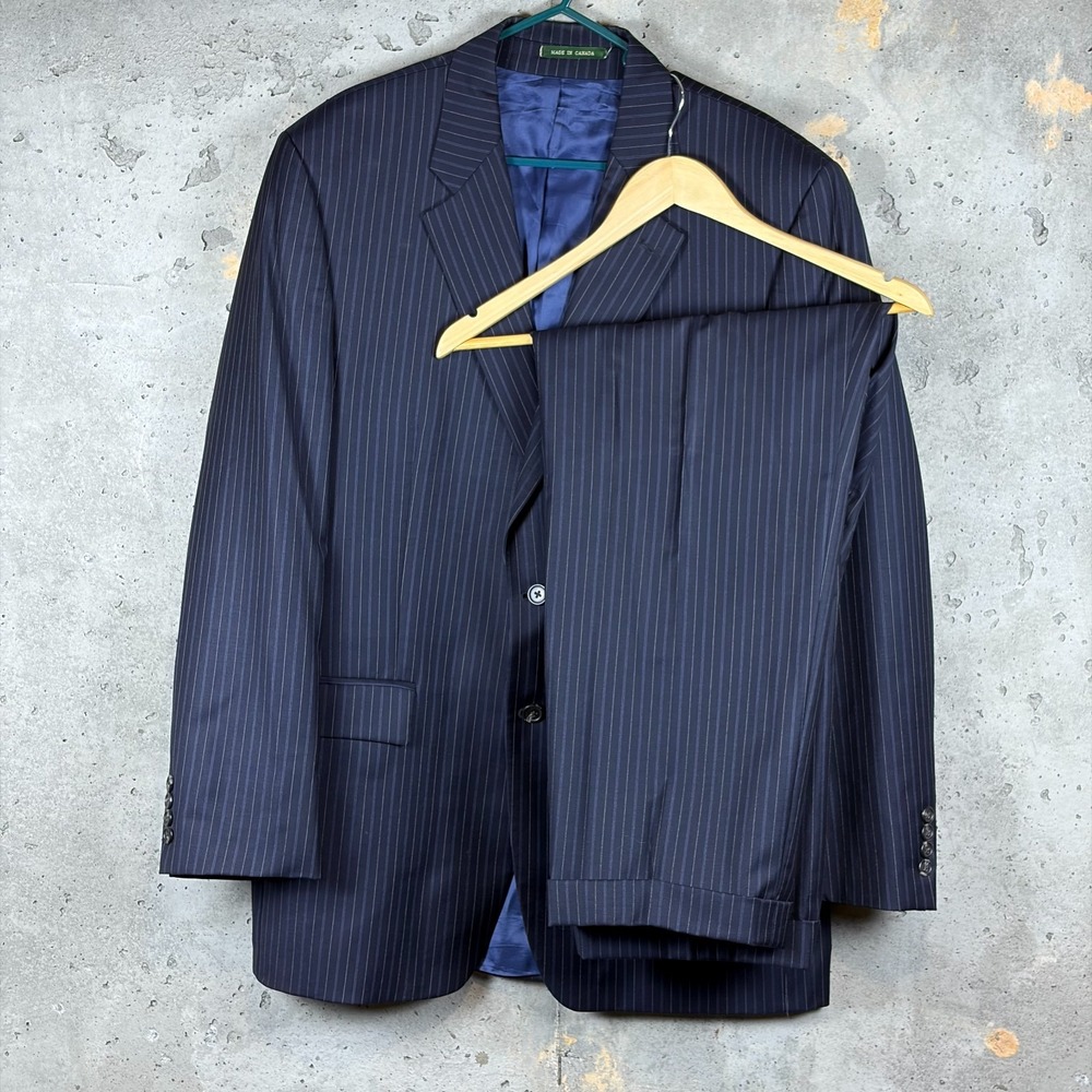 Lauren Ralph Lauren 2 Piece Suit Mens Black Striped wool Straight Leg Formal 42L